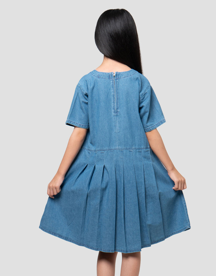 Nevada Denim Bawah Lipit Dress Anak Perempuan