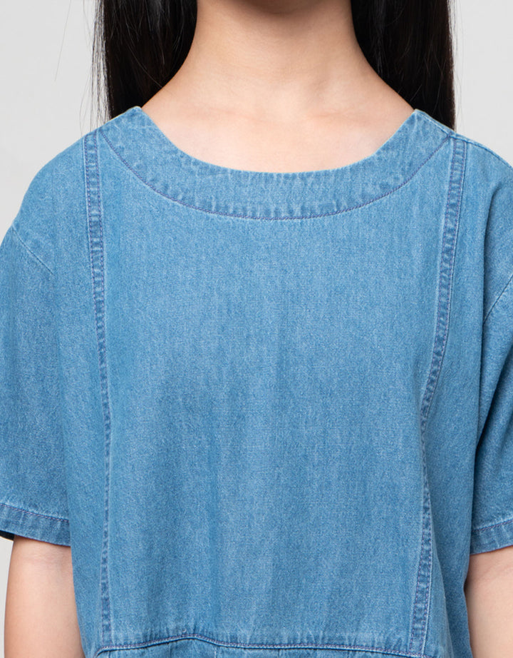 Nevada Denim Bawah Lipit Dress Anak Perempuan