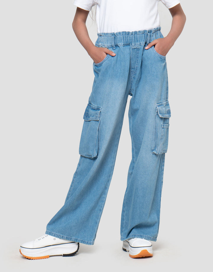 Nevada Cargo Paperbag Waist Celana Denim Anak Perempuan