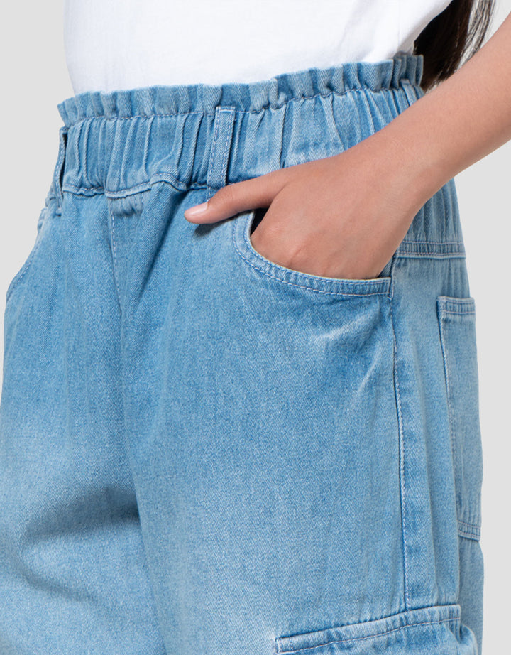 Nevada Cargo Paperbag Waist Celana Denim Anak Perempuan