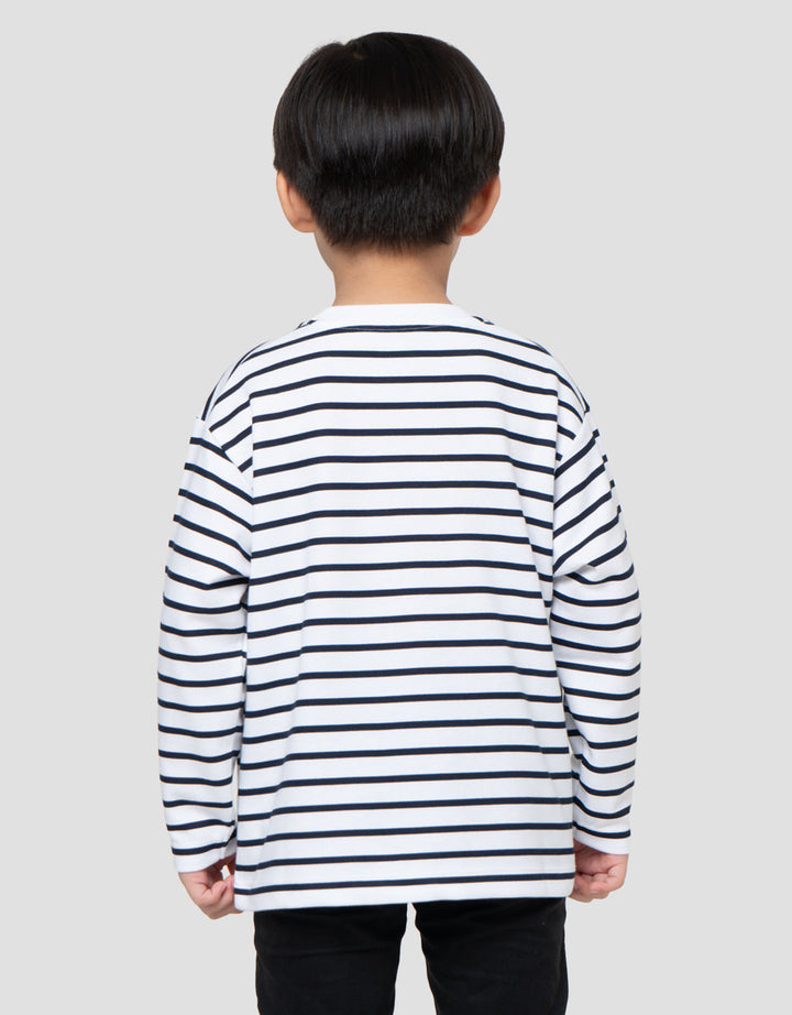 Suko Motif Garis Kaos Kerah Bulat Lengan Panjang Anak Laki-Laki