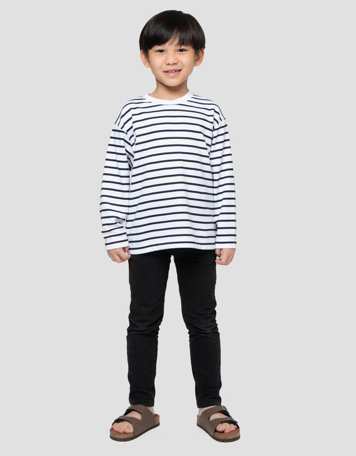 Suko Motif Garis Kaos Kerah Bulat Lengan Panjang Anak Laki-Laki