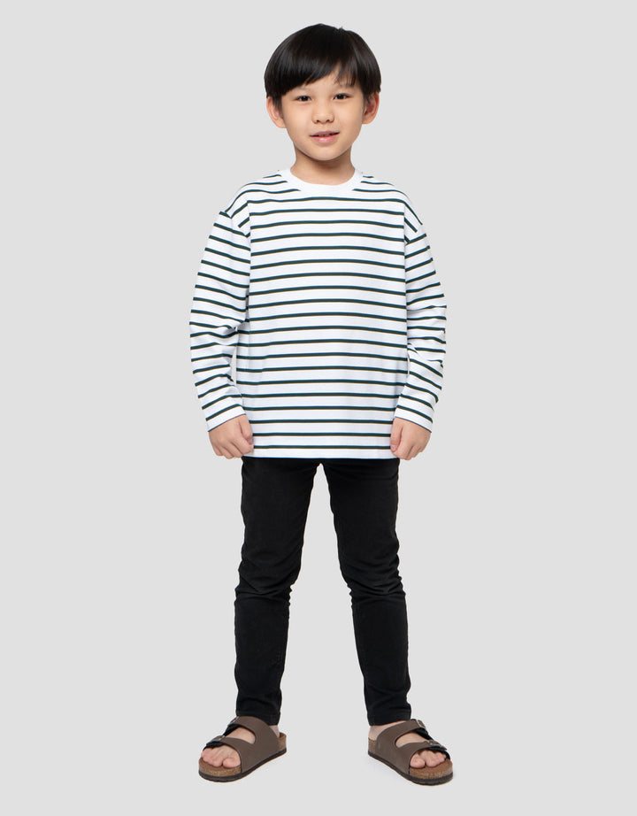 Suko Motif Garis Kaos Kerah Bulat Lengan Panjang Anak Laki-Laki