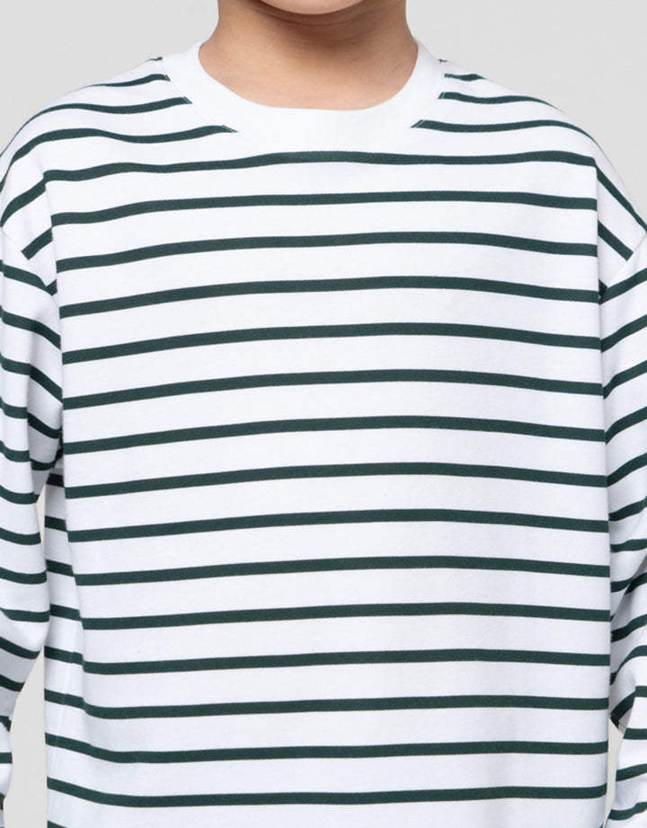 Suko Motif Garis Kaos Kerah Bulat Lengan Panjang Anak Laki-Laki