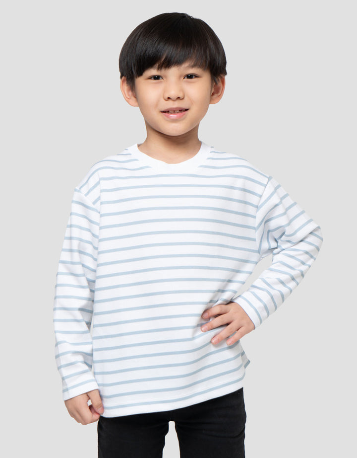 Suko Motif Garis Kaos Kerah Bulat Lengan Panjang Anak Laki-Laki