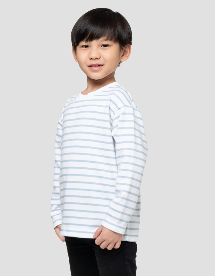 Suko Motif Garis Kaos Kerah Bulat Lengan Panjang Anak Laki-Laki