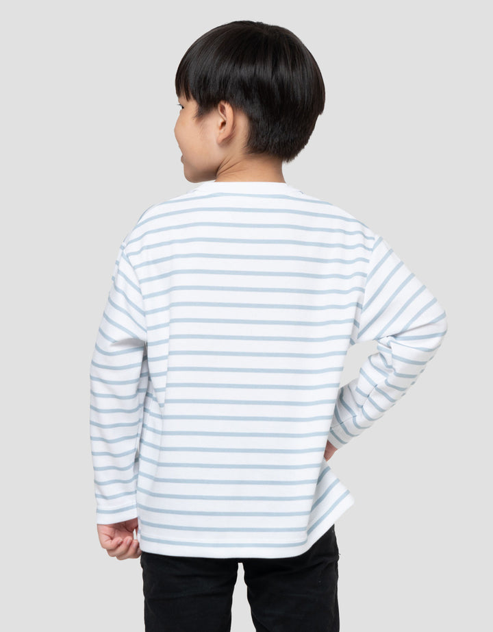 Suko Motif Garis Kaos Kerah Bulat Lengan Panjang Anak Laki-Laki