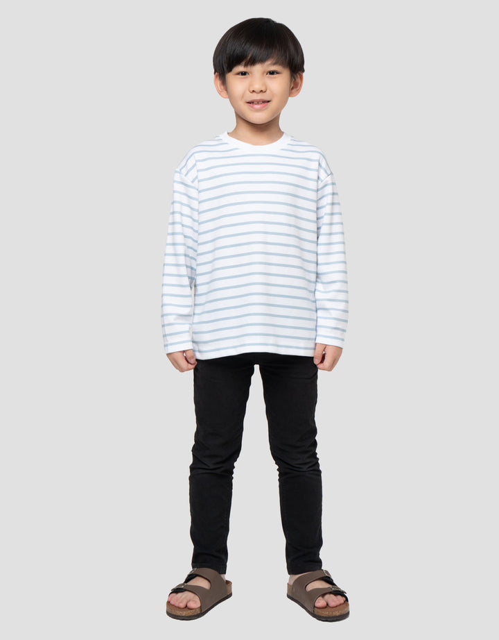 Suko Motif Garis Kaos Kerah Bulat Lengan Panjang Anak Laki-Laki