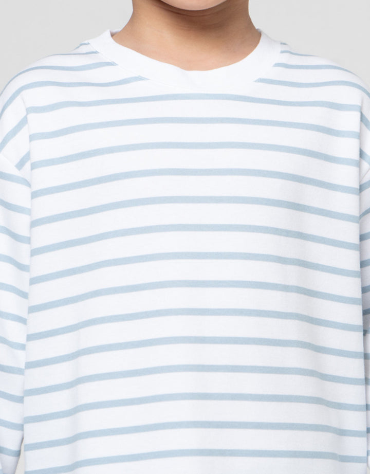 Suko Motif Garis Kaos Kerah Bulat Lengan Panjang Anak Laki-Laki