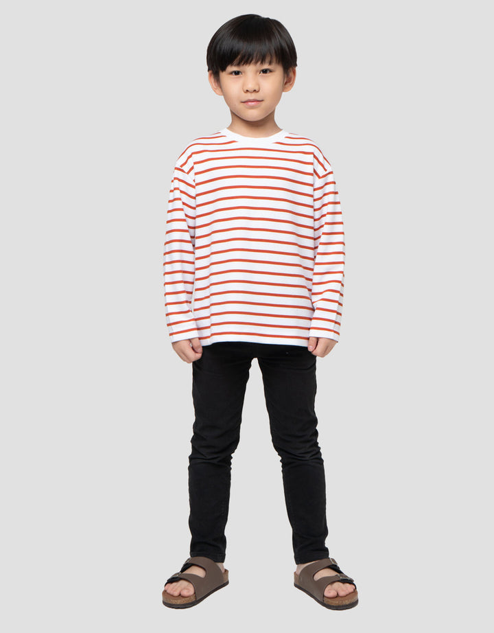 Suko Motif Garis Kaos Kerah Bulat Lengan Panjang Anak Laki-Laki