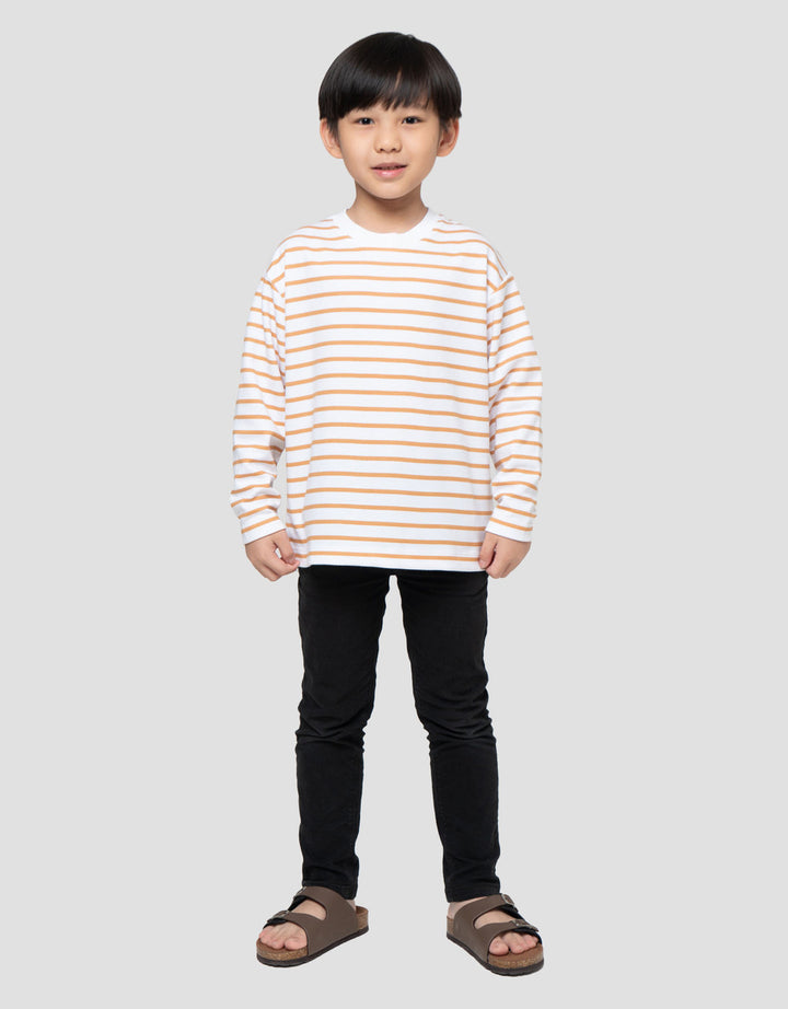 Suko Motif Garis Kaos Kerah Bulat Lengan Panjang Anak Laki-Laki