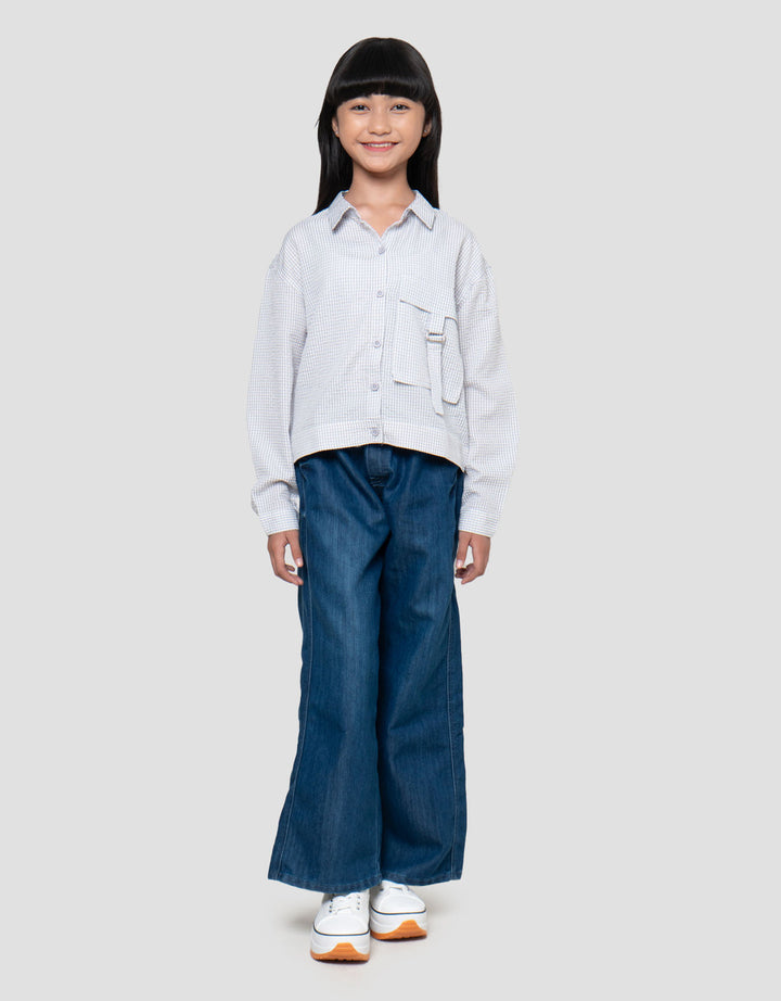 Nevada Crinkle Salur Kantong Kemeja Anak Perempuan