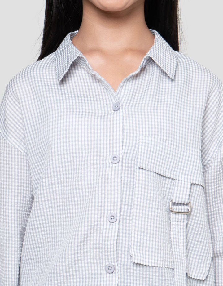 Nevada Crinkle Salur Kantong Kemeja Anak Perempuan
