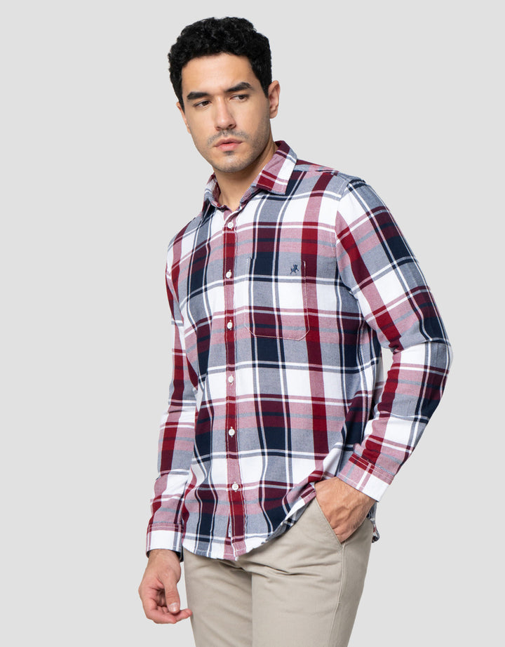 Lois Print Check Kemeja Lengan Panjang Pria