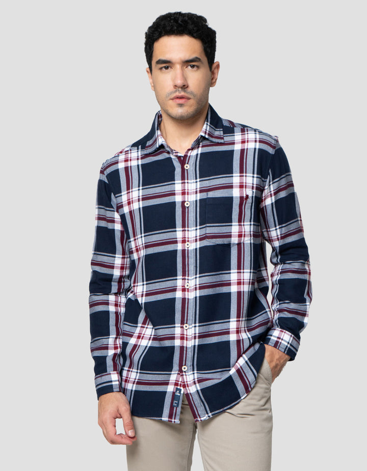 Lois Full Print Check Kemeja Lengan Panjang Pria