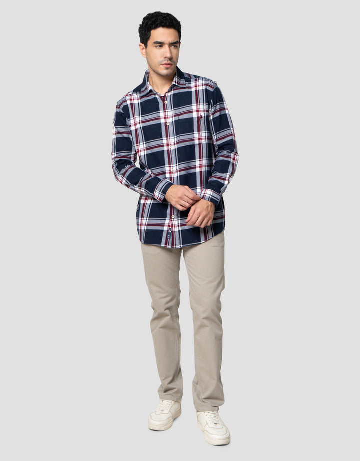 Lois Full Print Check Kemeja Lengan Panjang Pria