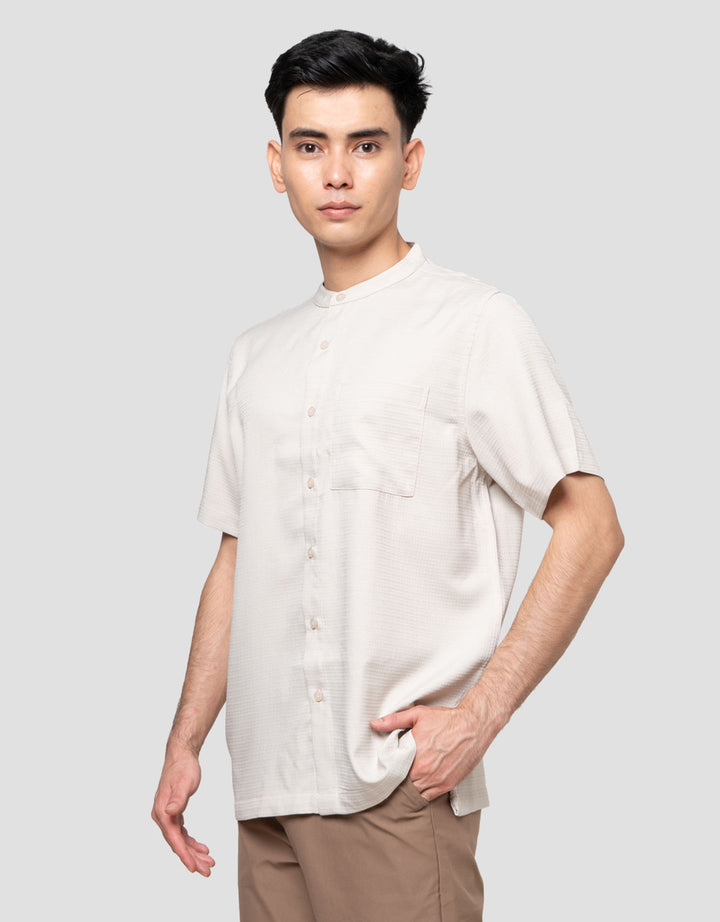 Cole Mandarin Collar Texture Waffle Kemeja Pria