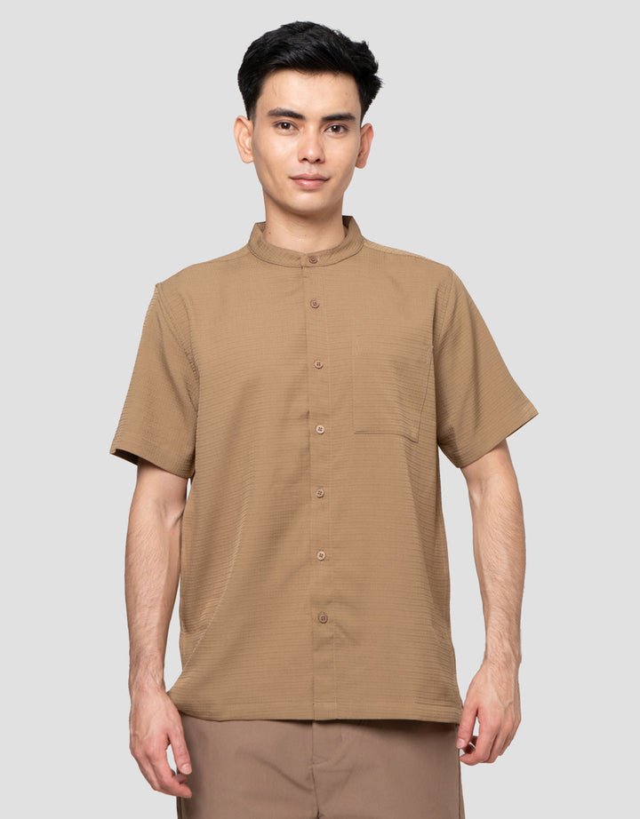 Cole Mandarin Collar Texture Waffle Kemeja Pria