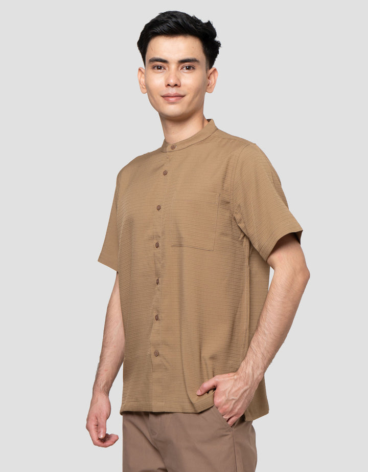 Cole Mandarin Collar Texture Waffle Kemeja Pria