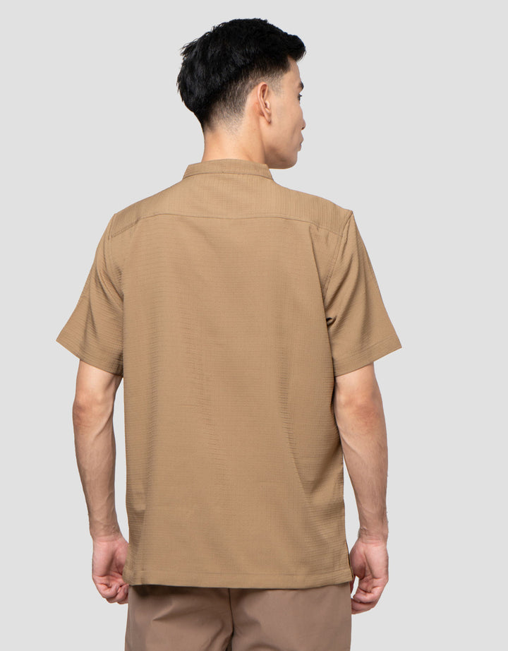 Cole Mandarin Collar Texture Waffle Kemeja Pria