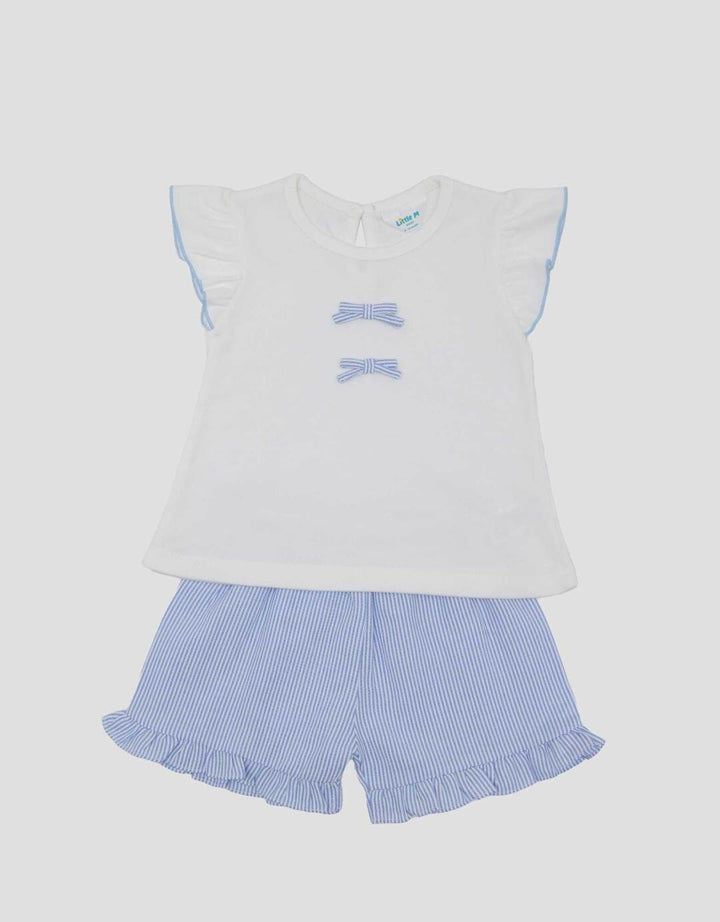 Little M Woven Mix Double Knit With Bow Pakaian Setelan Bayi