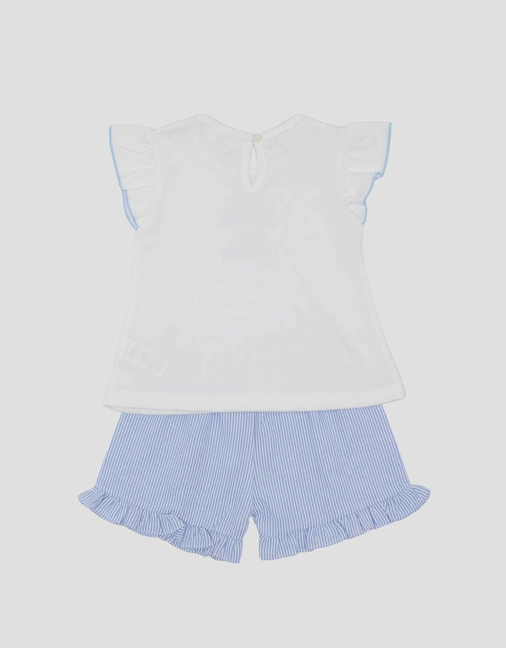 Little M Woven Mix Double Knit With Bow Pakaian Setelan Bayi