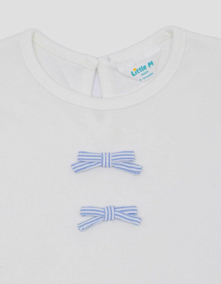 Little M Woven Mix Double Knit With Bow Pakaian Setelan Bayi