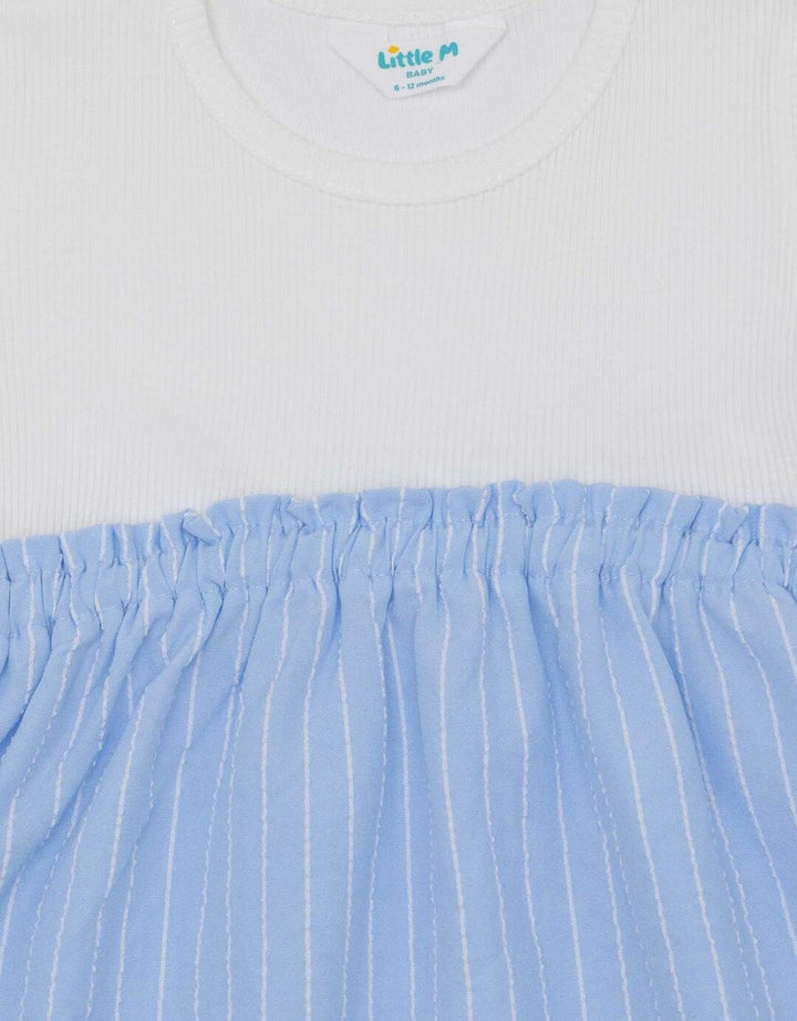 Little M Woven Knitt Mix Salur Dress Bayi