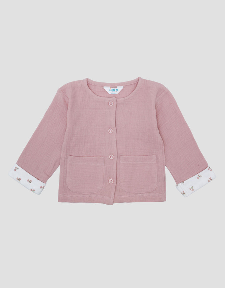 Little M Double Layer With Flower Print Jaket Cardigan Bayi