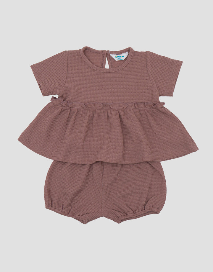 Little M Knitt Waffle With Ruffle Pakaian Setelan Bayi