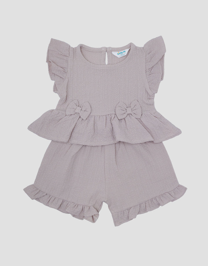 Little M Woven Textured With Bow Pakaian Setelan Bayi