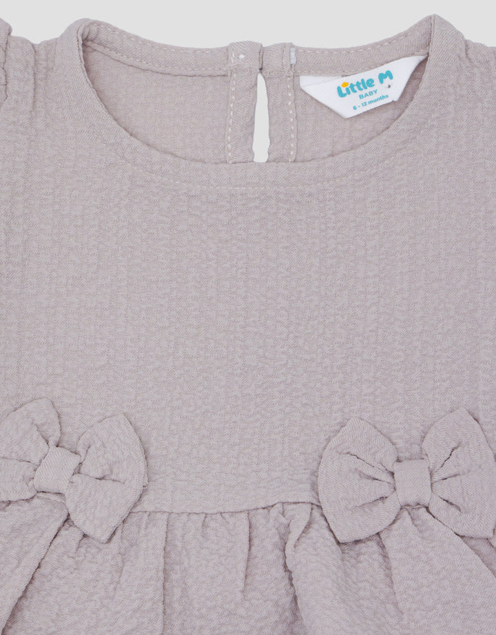 Little M Woven Textured With Bow Pakaian Setelan Bayi