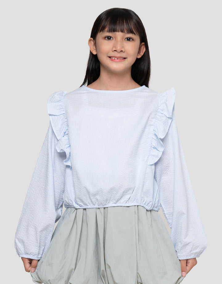 Suko Woven Kerah Bulat Lengan Panjang Blouse Anak Perempuan