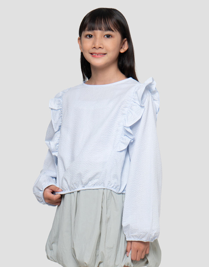 Suko Woven Kerah Bulat Lengan Panjang Blouse Anak Perempuan