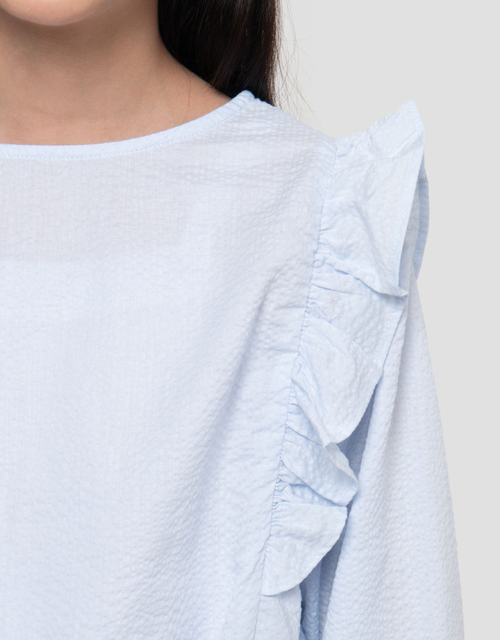 Suko Woven Kerah Bulat Lengan Panjang Blouse Anak Perempuan