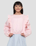 Suko Woven Kerah Bulat Lengan Panjang Blouse Anak Perempuan