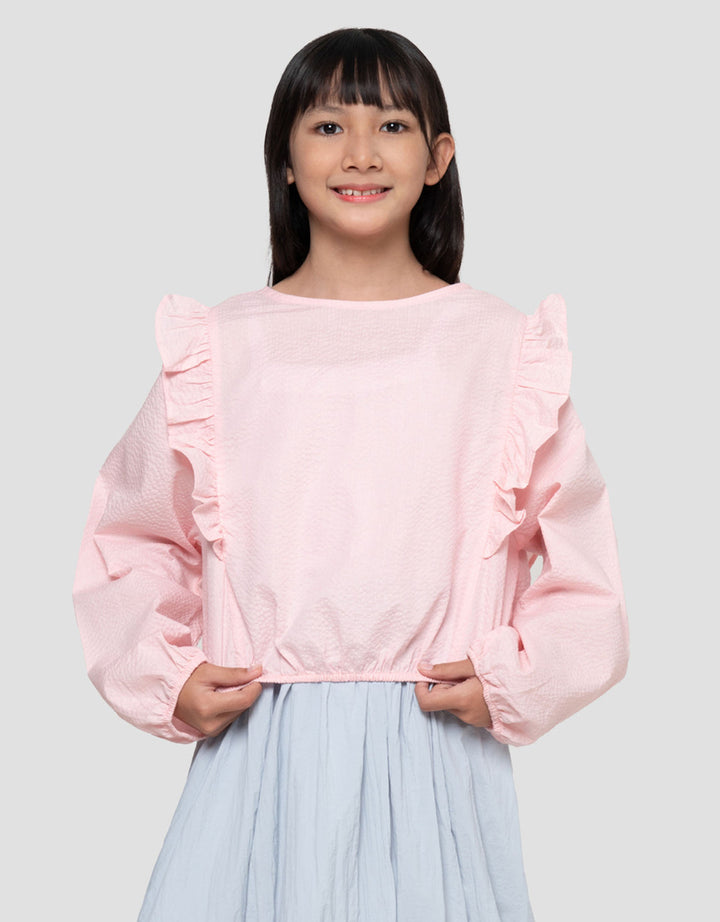 Suko Woven Kerah Bulat Lengan Panjang Blouse Anak Perempuan