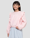 Suko Woven Kerah Bulat Lengan Panjang Blouse Anak Perempuan