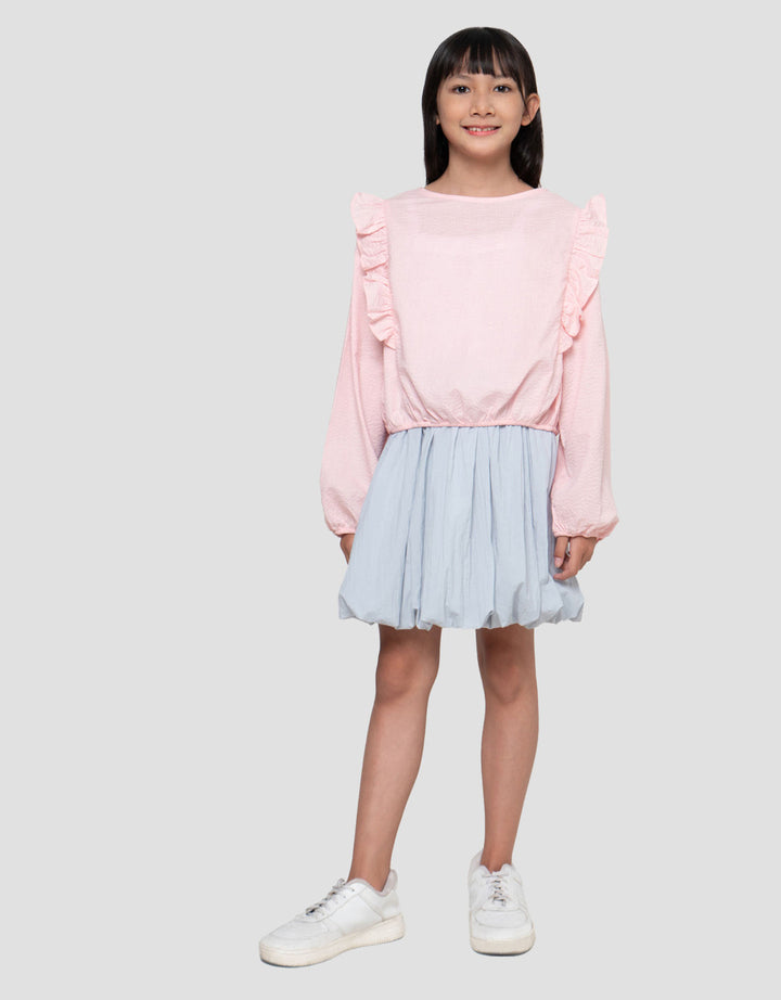 Suko Woven Kerah Bulat Lengan Panjang Blouse Anak Perempuan