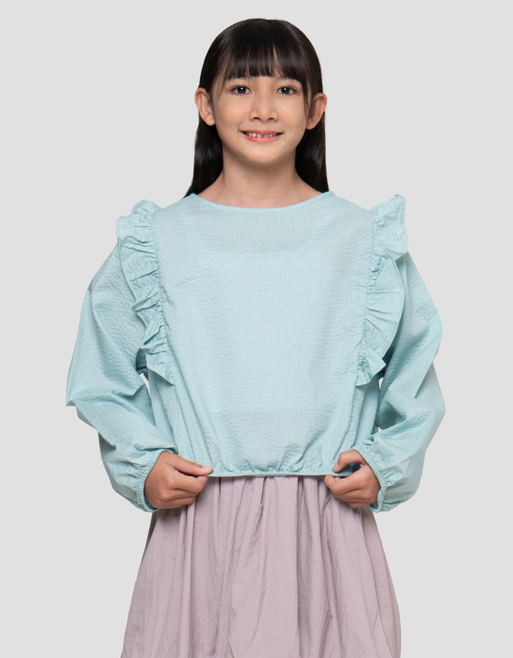 Suko Woven Kerah Bulat Lengan Panjang Blouse Anak Perempuan