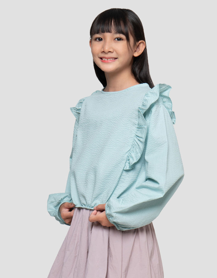 Suko Woven Kerah Bulat Lengan Panjang Blouse Anak Perempuan