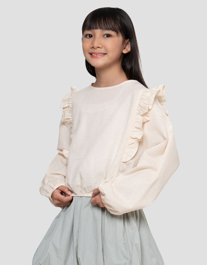 Suko Woven Kerah Bulat Lengan Panjang Blouse Anak Perempuan