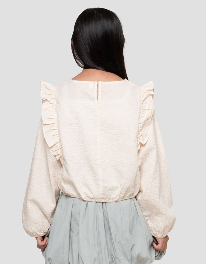 Suko Woven Kerah Bulat Lengan Panjang Blouse Anak Perempuan