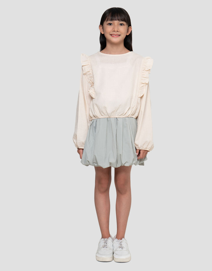 Suko Woven Kerah Bulat Lengan Panjang Blouse Anak Perempuan