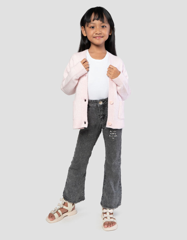 Suko Souffle Yarn Lengan Panjang Jaket Cardigan Anak Perempuan