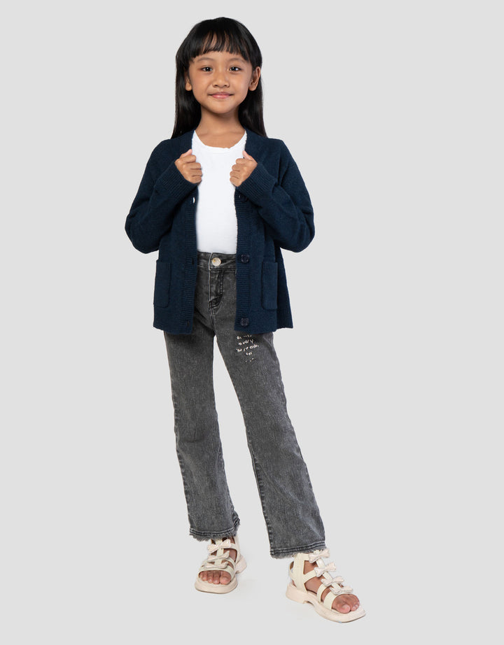 Suko Souffle Yarn Lengan Panjang Jaket Cardigan Anak Perempuan