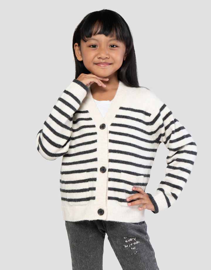 Suko Motif Souffle Yarn Stripe Suko Souffle Yarn  Jaket Cardigan Anak Perempuan