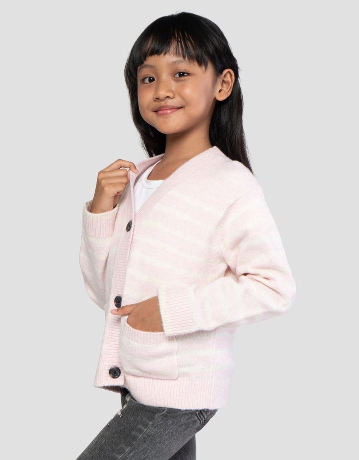 Suko Motif Souffle Yarn Stripe Suko Souffle Yarn  Jaket Cardigan Anak Perempuan