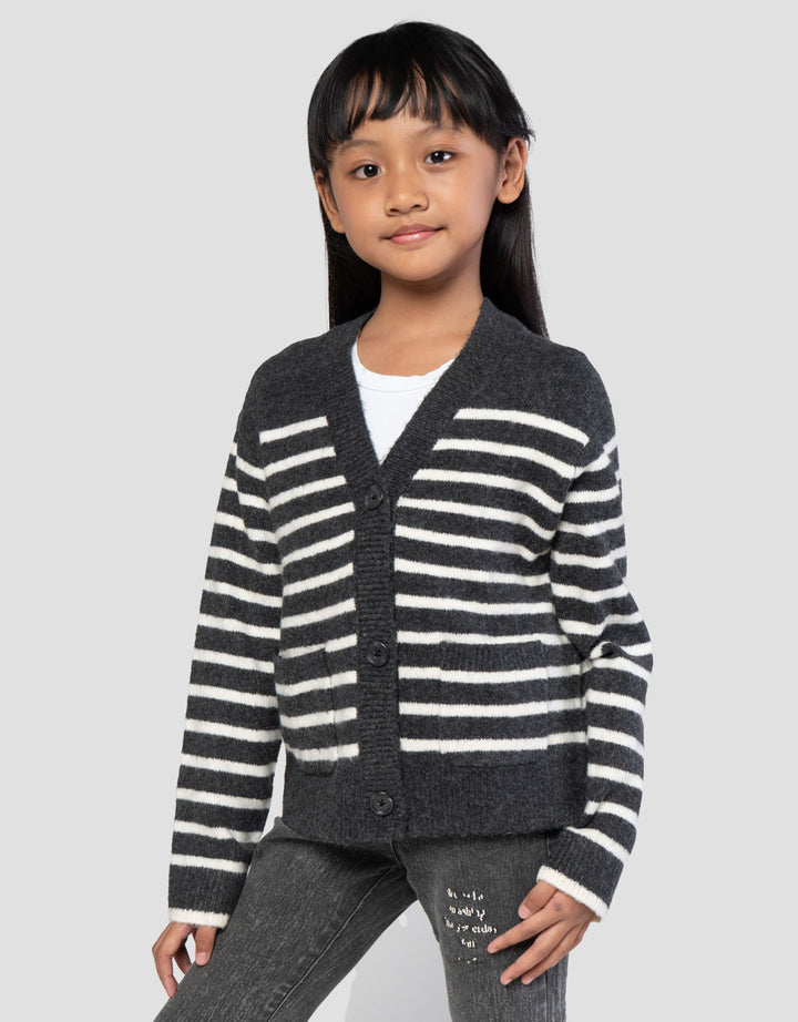 Suko Motif Souffle Yarn Stripe Suko Souffle Yarn  Jaket Cardigan Anak Perempuan
