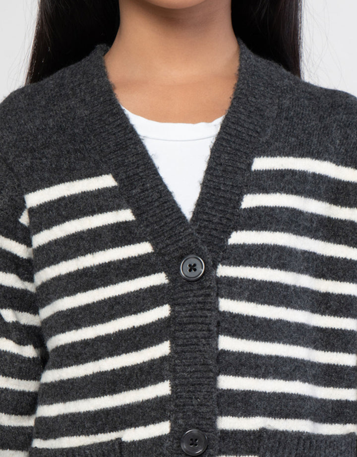 Suko Motif Souffle Yarn Stripe Suko Souffle Yarn  Jaket Cardigan Anak Perempuan